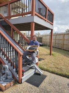 The Pilot Aviator E603 Outdoor Stairlift with Light Brown Upholstery The Pilot Aviator E603 Outdoor Stairlift with Light Brown Upholstery